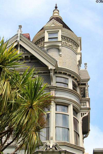 Queen Anne corner tower of Haas-Lilienthal House. San Francisco, CA.