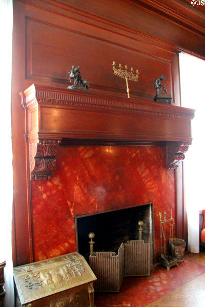 Middle parlor wood-burning fireplace at Haas-Lilienthal House. San Francisco, CA.