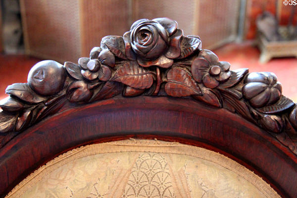 Fruit garland carved on parlor armchair at Haas-Lilienthal House. San Francisco, CA.