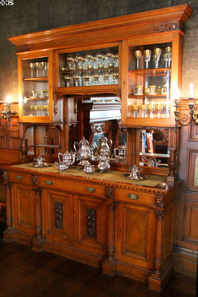 Dining room sideboard with silver coffee service at Haas-Lilienthal House. San Francisco, CA.