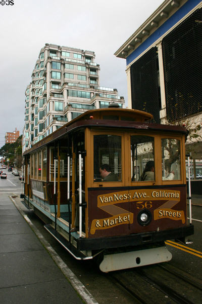 Cable car at Van Ness terminus. San Francisco, CA.