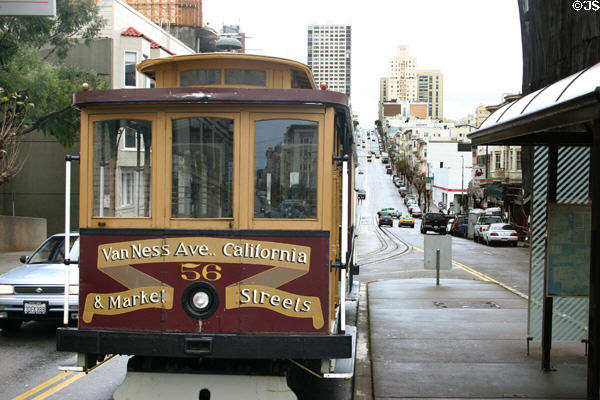 Cable car on Van Ness. San Francisco, CA.