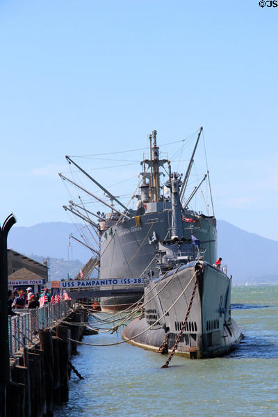 Submarine USS Pampanito (1943) & armed historical National Memorial Liberty Ship Jeremiah O'Brien. San Francisco, CA.