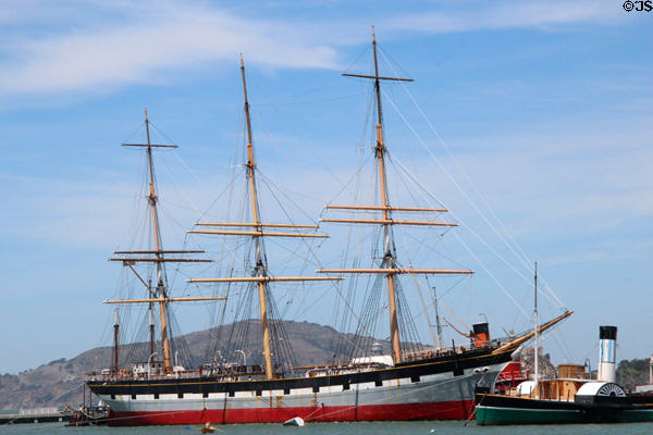 Three-masted Balclutha built (1866) in Glasgow, Scotland at Maritime National Historical Park. San Francisco, CA.