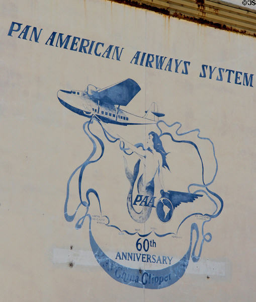 60th Anniversary sign for Pan Am China Clipper ships beside Alameda Naval Air Museum. Alameda, CA.