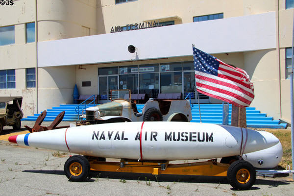 Alameda Naval Air Museum in former Air Terminal with display of naval equipment. Alameda, CA.