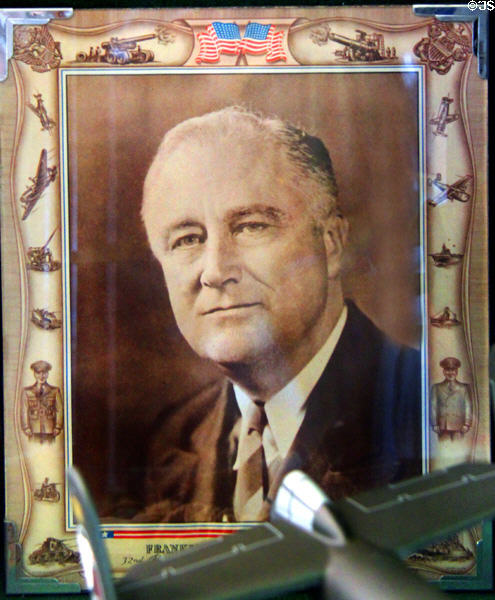 Photo of President Franklin D. Roosevelt in naval frame at Alameda Naval Air Museum. Alameda, CA.