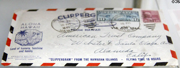 Clippergram postal cover from Hawaii at Alameda Naval Air Museum. Alameda, CA.