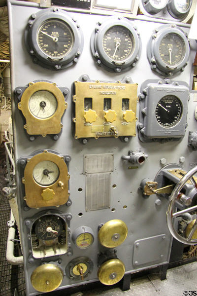 Engine room communications panel linked to bridge on USS Hornet CV-12. Alameda, CA.