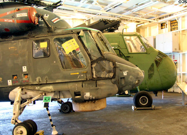 SH-2 Seasprite anti-submarine helicopter (1962-93) by Kaman Aerospace Corp. & UH-34D Seahorse (1957-74) helicopter at USS Hornet. Alameda, CA.