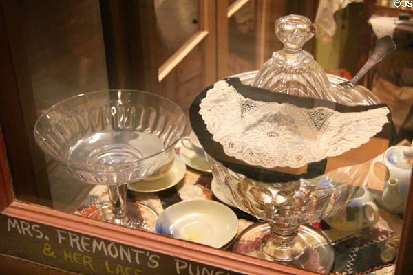 Jessie Fremont's glass punch bowl & lace collar at Mariposa Museum. Mariposa, CA.