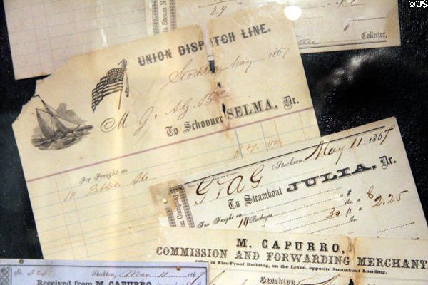 Shipping receipts (1867) from various ships at Mariposa Museum. Mariposa, CA.