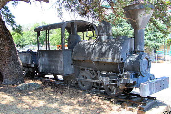 Whistling Billy, saddle back, narrow gauge locomotive at Northern Mariposa County Museum. Coulterville, CA.