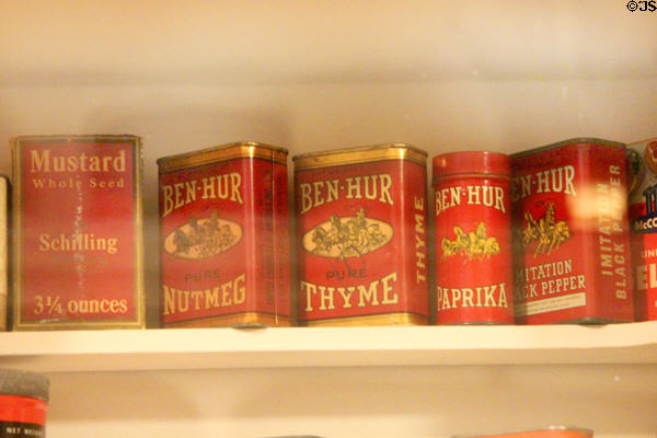Tins of Ben-Hur spices at Northern Mariposa County Museum. Coulterville, CA.