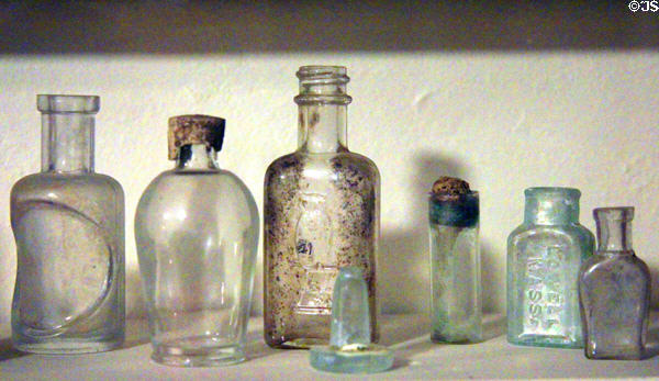 Antique glass bottles at Northern Mariposa County Museum. Coulterville, CA.