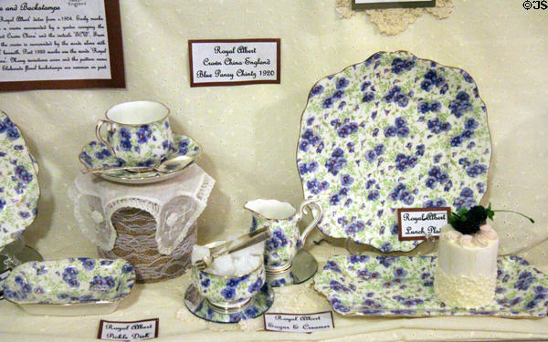 Royal Albert Crown China, Blue Pansy Chintz pattern (1920) at Northern Mariposa County Museum. Coulterville, CA.