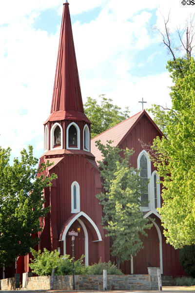 St James Episcopal Church (1860), "The Red Church" with octagonal tower on North Washington & Snell Streets. Sonora, CA. Style: Gothic Revival.