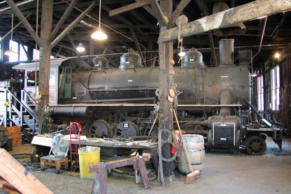 Sierra Railway steam locomotive 3 by Rogers Locomotive & M. Works of Paterson, NJ in roundhouse at Railtown 1897 State Historic Park. Jamestown, CA.