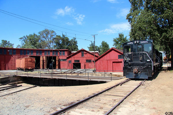 Sierra Railway switching locomotive 1265 before roundhouse at Railtown 1897 State Historic Park. Jamestown, CA.