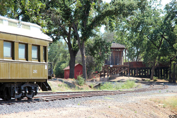 Water tower & curved track at Railtown 1897 State Historic Park. Jamestown, CA.