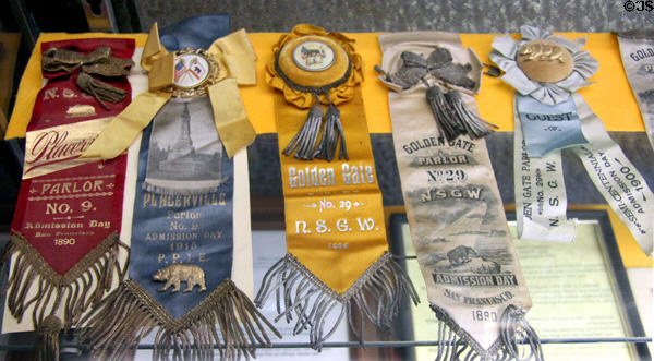 Commemorative ribbons for parlors of the Native Sons of the Golden West at Columbia State Historic Park. Columbia, CA.