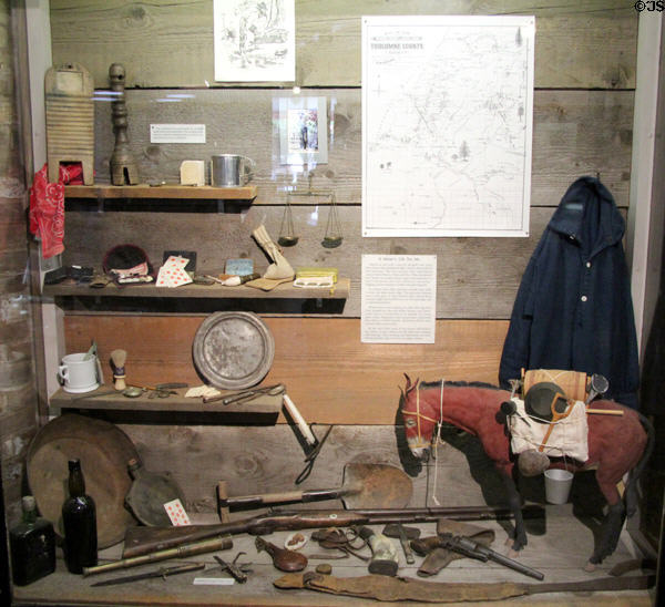 Display of typical miners' possessions in Columbia Museum at Columbia State Historic Park. Columbia, CA.