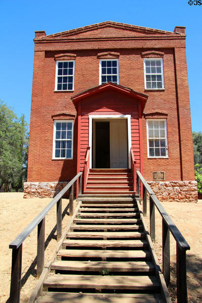 Front entrance to Old Columbia Schoolhouse at Columbia State Historic Park. Columbia, CA.
