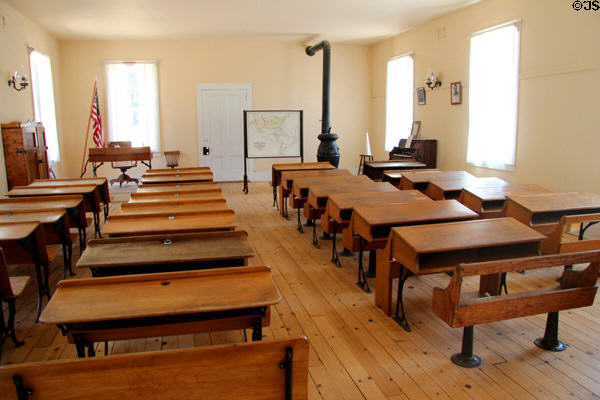 Classroom in Old Columbia Schoolhouse at Columbia State Historic Park. Columbia, CA.