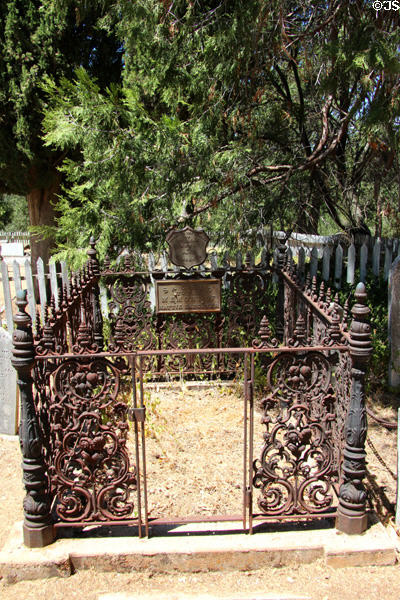 Ornately fenced grave of William Daegener, Wells Fargo agent & his family in Columbia cemetery at Columbia State Historic Park. Columbia, CA.