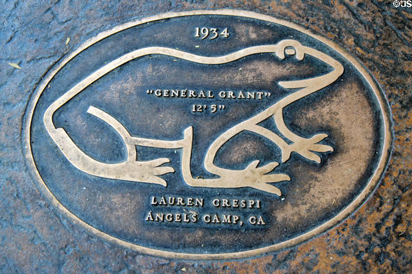 Jumping Frog sidewalk plaque for "General Grant" (1934) (12' 5"). Angels Camp, CA.