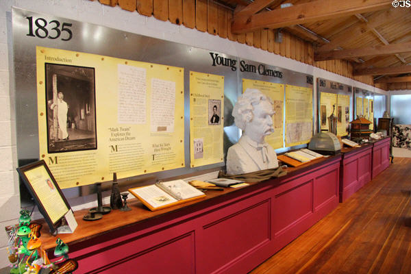 Display about life of Sam Clemens / Mark Twain at Angels Camp Museum. Angels Camp, CA.