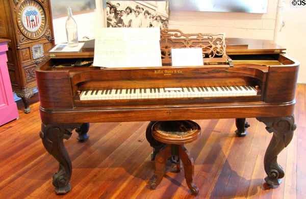 Square grand piano (c1850) by Hallet, Davis & Company, Boston, transported around The Horn at Angels Camp Museum. Angels Camp, CA.