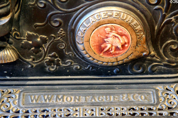 Palace-Eureka medallion on cooking stove by W.W. Montague & Co at Angels Camp Museum. Angels Camp, CA.