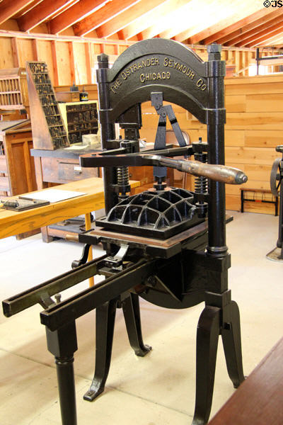 Printing press made by The Ostrander Seymour Co, Chicago at Angels Camp Museum. Angels Camp, CA.
