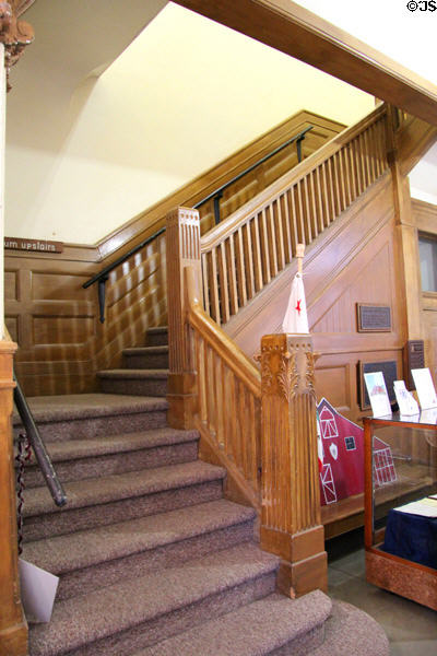 Stairway to upper level exhibits at Calaveras County Downtown Museum. San Andreas, CA.