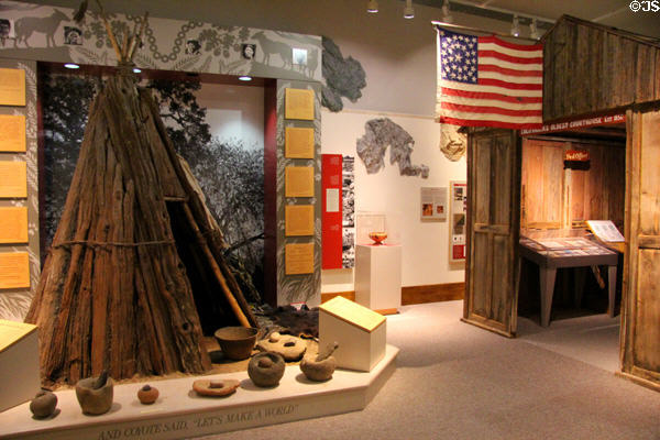 Gallery of native objects at Calaveras County Downtown Museum. San Andreas, CA.