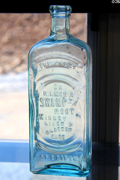 Antique glass container for Kilmer's Swamp Root Kidney, Liver & Bladder Cure at Red Barn Museum. San Andreas, CA.