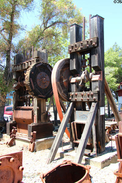 Gold-ore stamp mill crushing machines (one by H.S. Morey, 1903) at El Dorado County Historical Museum. Placerville, CA.
