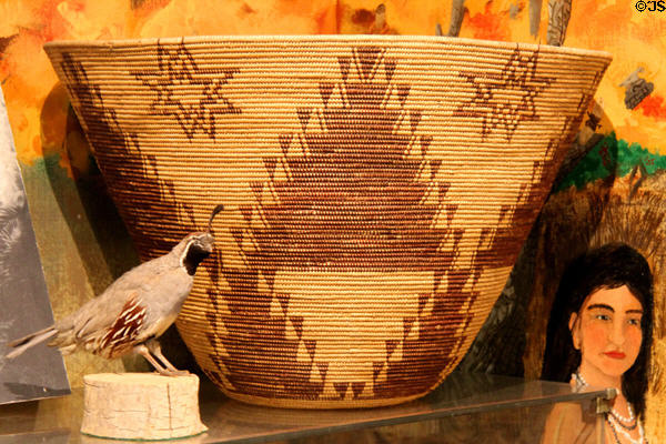 Native American basket with quail plume & star design at El Dorado County Historical Museum. Placerville, CA.