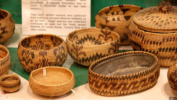 Basketry woven by Washoe women for sale or barter at El Dorado County Historical Museum. Placerville, CA.