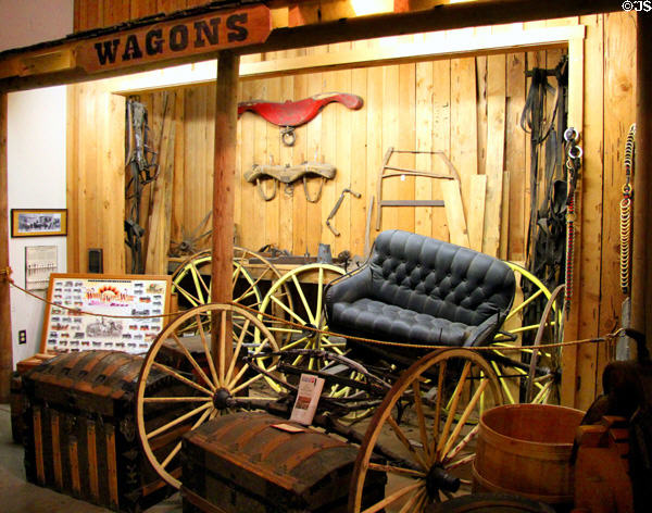 Wagon, trunk & oxen yoke at El Dorado County Historical Museum. Placerville, CA.