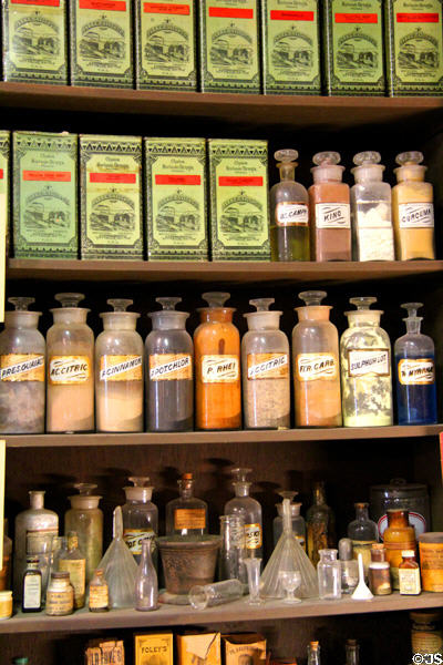 Botanic drugs from Parke Davis & Co. & other remedies at El Dorado County Historical Museum. Placerville, CA.