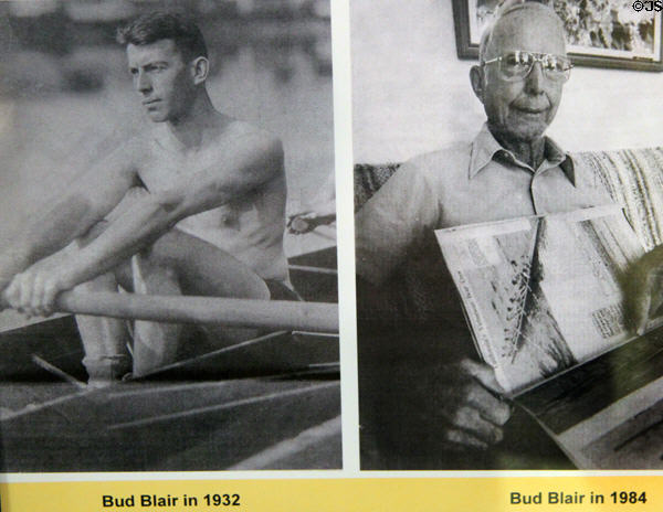 Photos of Bud Blair, Olympic winning athlete, in 1932 & 1984 at El Dorado County Historical Museum. Placerville, CA.