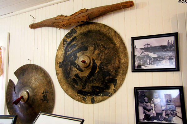 Gongs belonging to early California Chinese community at Fountain & Tallman Museum. Placerville, CA.