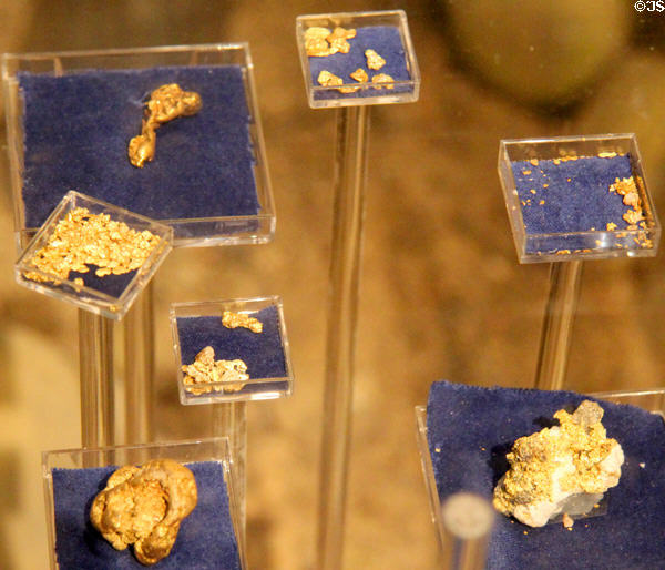 Gold nugget display in museum at Marshall Gold Discovery SHP. Coloma, CA.