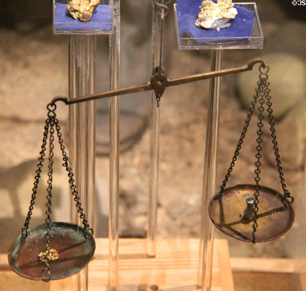 Balance scales used for weighing gold in museum at Marshall Gold Discovery SHP. Coloma, CA.