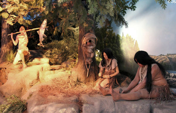 Diorama of California Indian life in Coloma area in museum at Marshall Gold Discovery SHP. Coloma, CA.