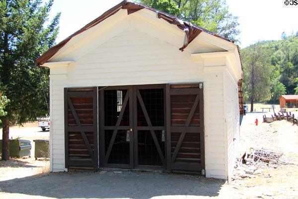 Coloma Greys armory, local volunteer militia company until 1862 & later a carriage house for Weller House on Main St. at Marshall Gold Discovery SHP. Coloma, CA.