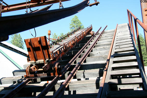 Inclined railway into 8,000-foot shaft at Empire Mine State Historic Park. Grass Valley, CA. On National Register.