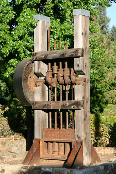 Five-stamp mill (1888) in park outside South Yuba Canal Building. Nevada City, CA.